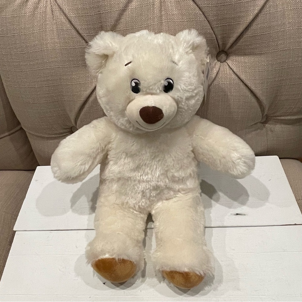 Build A Bear White Cream Teddy Bear Brown Nose Feet ~W 16" Stuffed Animal CLEAN